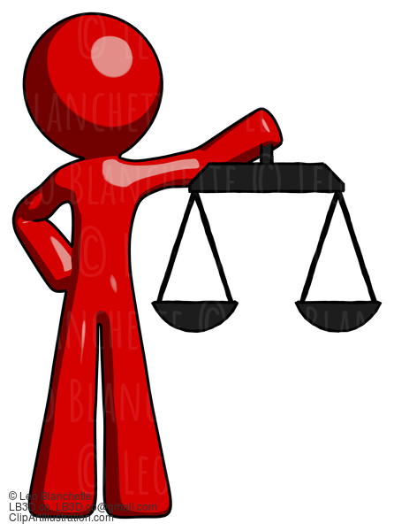 Red Design Mascot Man Holding Scales Of Justice #10232