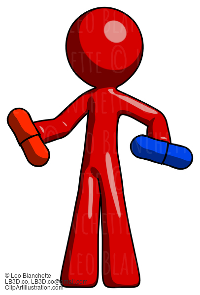 Red Design Mascot Man Red Pill Or Blue Pill Concept #10238