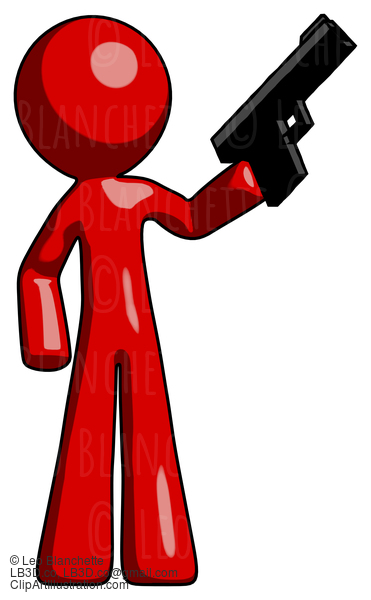 Red Design Mascot Man Holding Handgun #10242