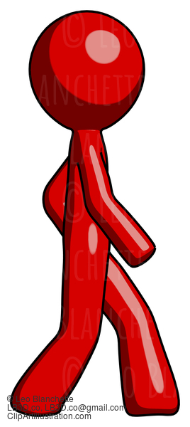 Red Design Mascot Man Walking Right Side View #10252