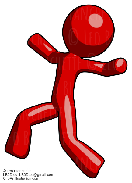 Red Design Mascot Man Running Away In Hysterical Panic Direction Left #10254