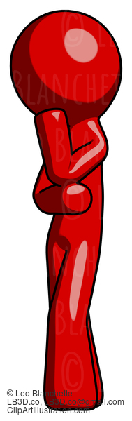 Red Design Mascot Man Thinking, Wondering, Or Pondering #10260