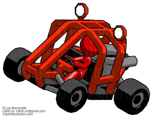 Red Design Mascot Man Riding Sports Buggy Side Top Angle View #10262