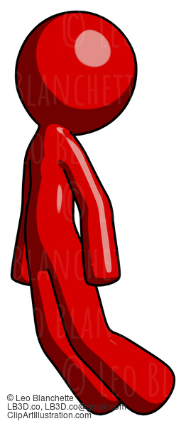 Red Design Mascot Man Floating Through Air Left #10264