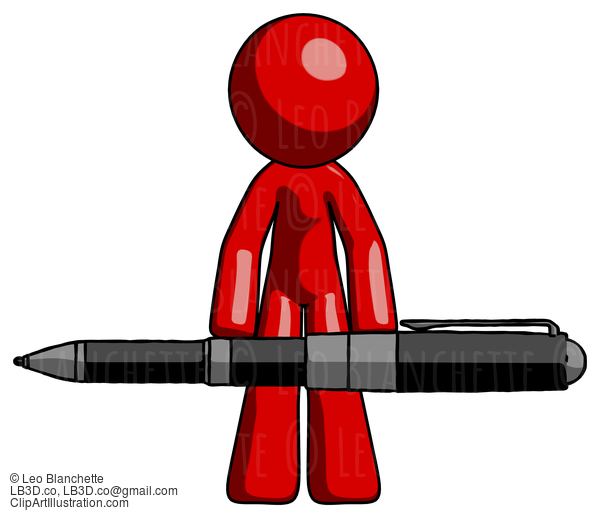 Red Design Mascot Man Weightlifting A Giant Pen #10272