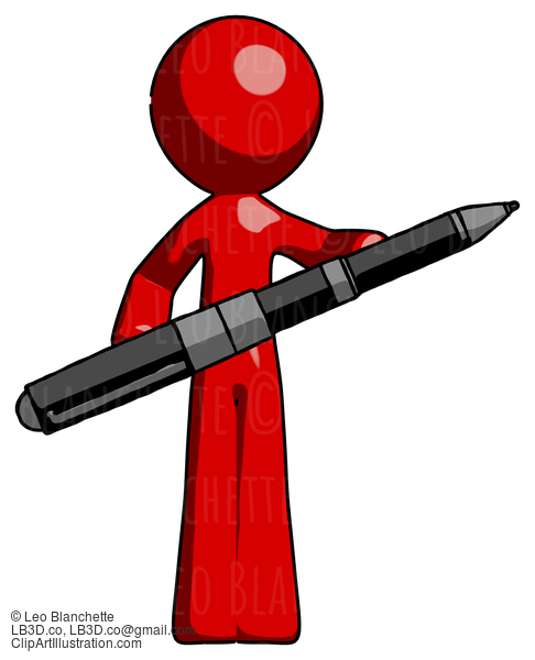 Red Design Mascot Man Posing Confidently With Giant Pen #10277