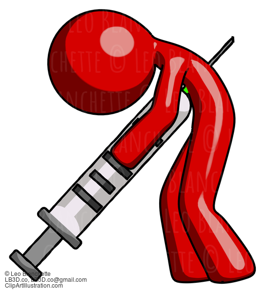 Red Design Mascot Man Lethal Injection, Impaled On Syringe #10278