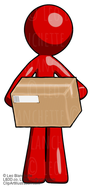 Red Design Mascot Man Holding Box Sent Or Arriving In Mail #10283