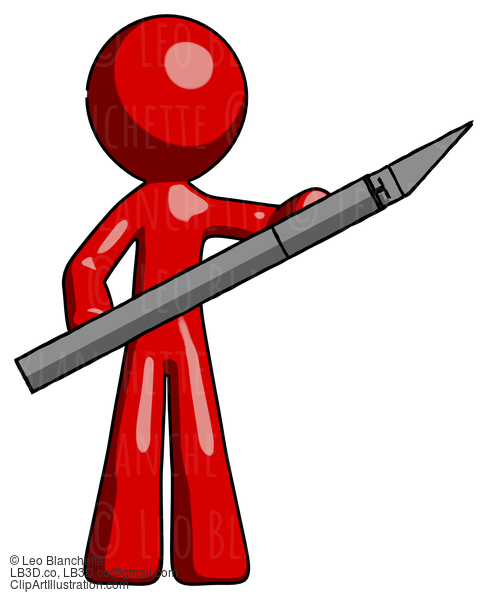 Red Design Mascot Man Holding Large Scalpel #10284