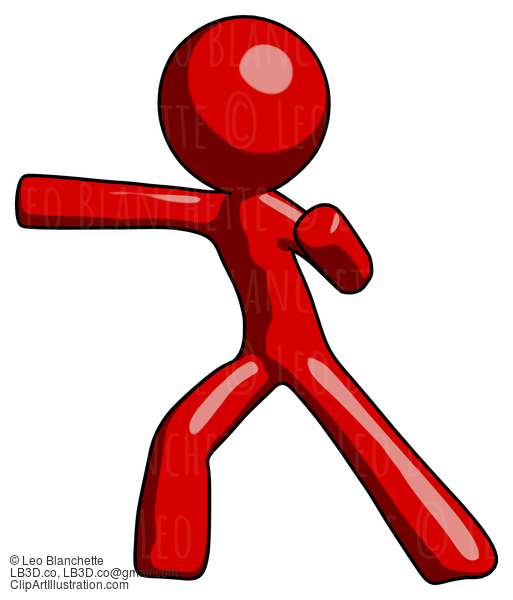 Red Design Mascot Man Martial Arts Punch Left #10295