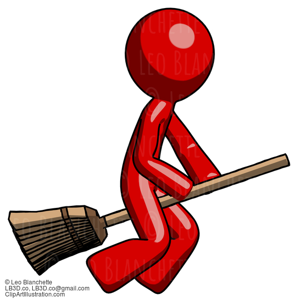 Red Design Mascot Man Flying On Broom #10298