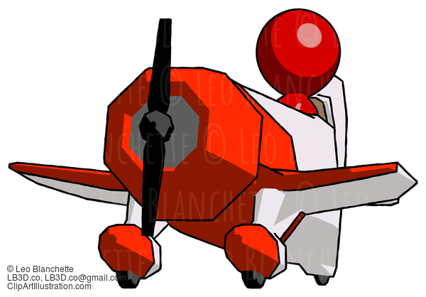 Red Design Mascot Man Flying In Geebee Stunt Plane Viewed From Below #10304