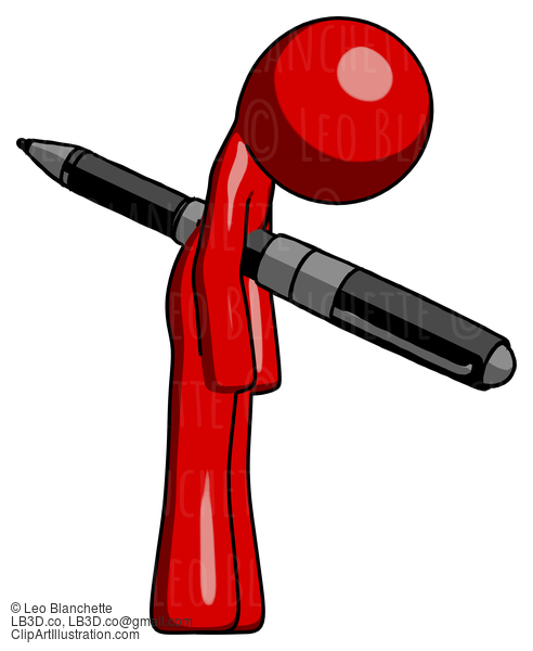 Red Design Mascot Man Impaled Through Chest With Giant Pen #10314