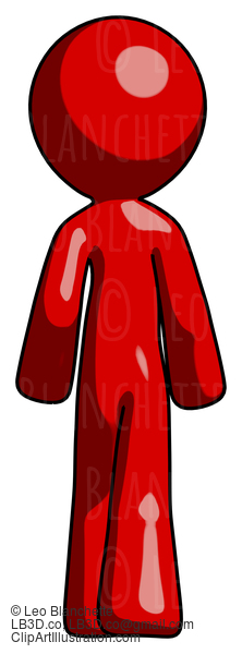 Red Design Mascot Man Walking Away, Back View #10315