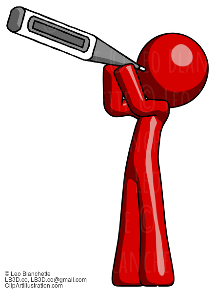 Red Design Mascot Man Thermometer In Mouth #10320