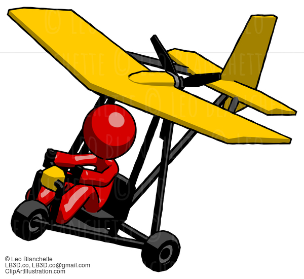 Red Design Mascot Man In Ultralight Aircraft Top Side View #10330