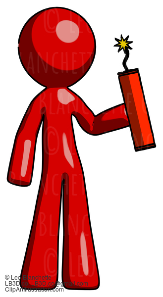 Red Design Mascot Man Holding Dynamite With Fuse Lit #10333