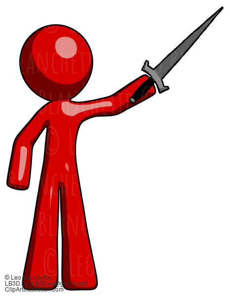 Red Design Mascot Man Holding Sword In The Air Victoriously #10337