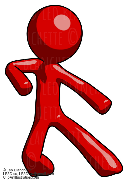 Red Design Mascot Man Karate Defense Pose Right #10341