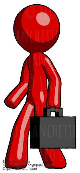 Red Design Mascot Man Walking With Briefcase To The Left #10343