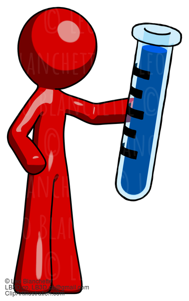 Red Design Mascot Man Holding Large Test Tube #10345