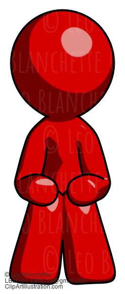 Red Design Mascot Man Squatting Facing Front #10351