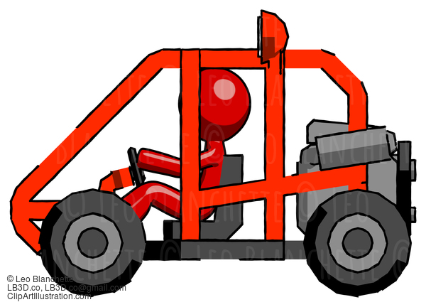 Red Design Mascot Man Riding Sports Buggy Side View #10352