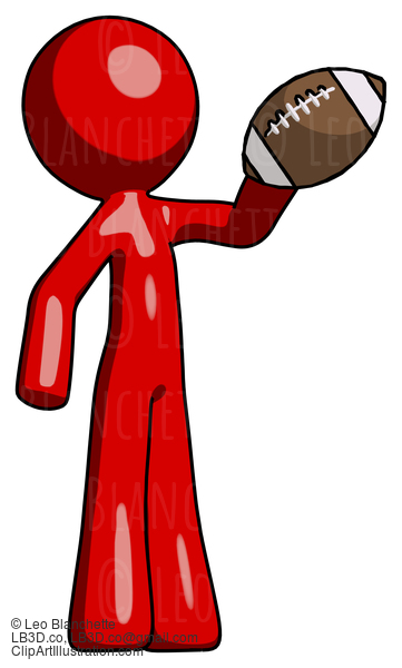 Red Design Mascot Man Holding Football Up #10354