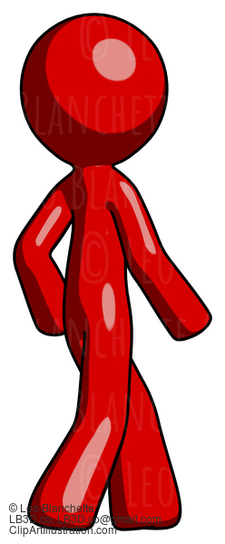 Red Design Mascot Man Walking Away Direction Right View #10356