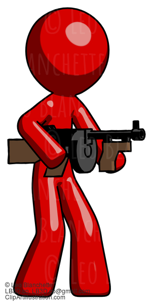 Red Design Mascot Man Tommy Gun Gangster Shooting Pose #10358