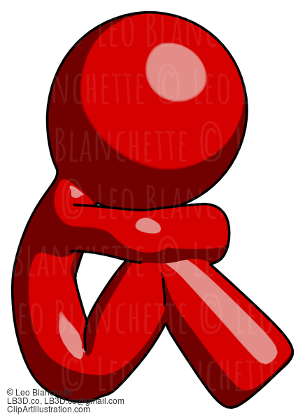 Red Design Mascot Man Sitting With Head Down Facing Sideways Right #10361