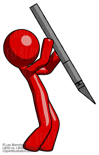 Red Design Mascot Man Stabbing Or Cutting With Scalpel #10368