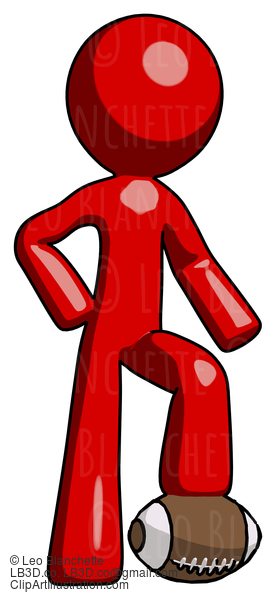 Red Design Mascot Man Standing With Foot On Football #10371