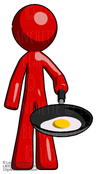 Red Design Mascot Man Frying Egg In Pan Or Wok #10372