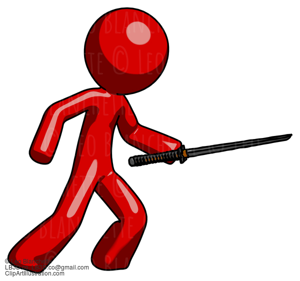 Red Design Mascot Man Stabbing With Ninja Sword Katana #10374