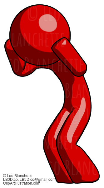 Red Design Mascot Man With Headache Or Covering Ears Turned To His Left #10375