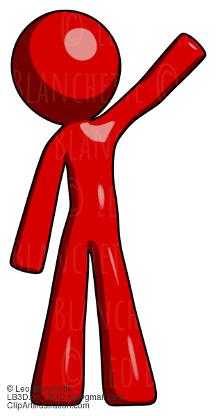 Red Design Mascot Man Waving Emphatically With Left Arm #10376