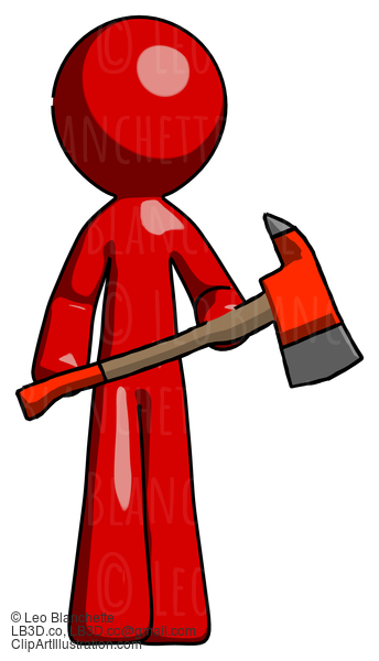 Red Design Mascot Man Holding Red Fire Fighter’S Ax #10377