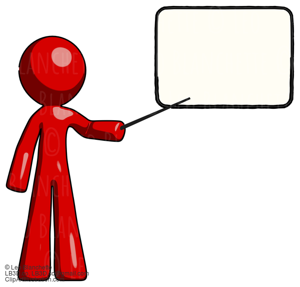 Red Design Mascot Man Giving Presentation In Front Of Dry-Erase Board #10387