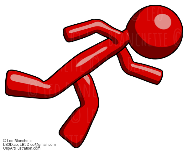 Red Design Mascot Man Running While Falling Down #10396