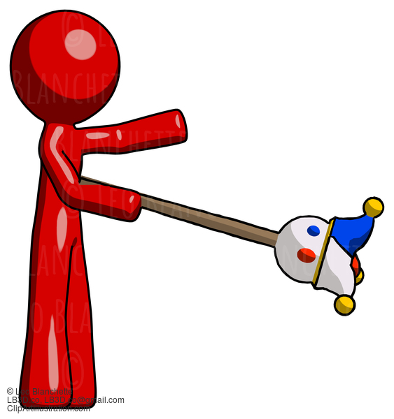 Red Design Mascot Man Holding Jesterstaff - I Dub Thee Foolish Concept #10398