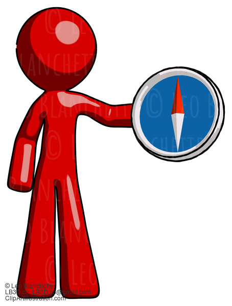 Red Design Mascot Man Holding A Large Compass #10400