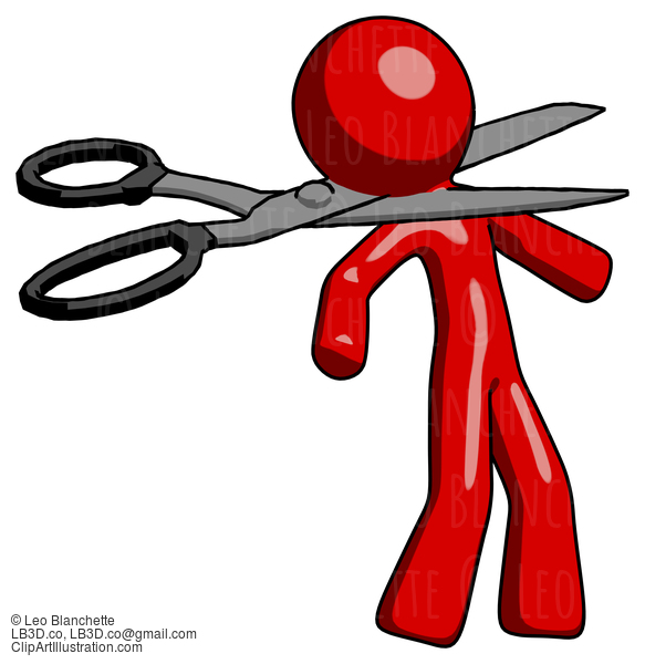 Red Design Mascot Man Scissor Beheading Office Worker Execution #10402