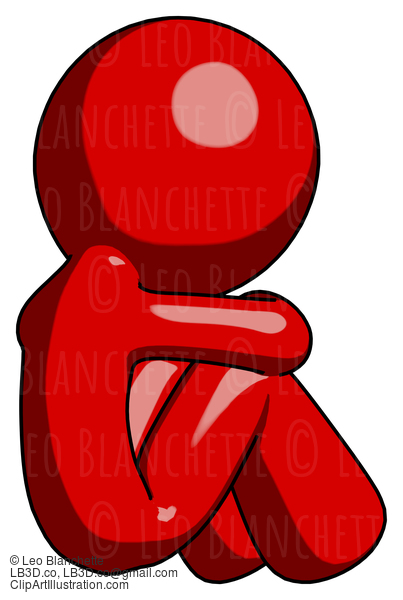 Red Design Mascot Man Sitting With Head Down Back View Facing Right #10403