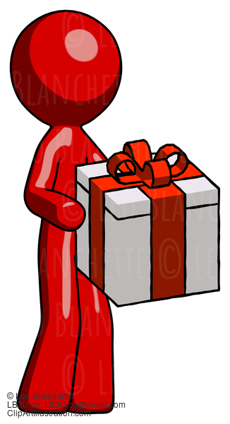 Red Design Mascot Man Giving A Present #10404