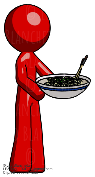 Red Design Mascot Man Holding Noodles Offering To Viewer #10409