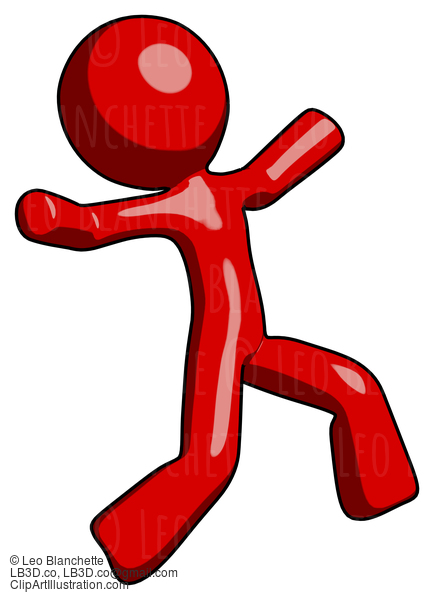 Red Design Mascot Man Running Away In Hysterical Panic Direction Right #10411