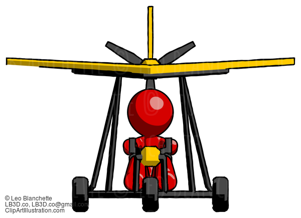 Red Design Mascot Man In Ultralight Aircraft Front View #10413