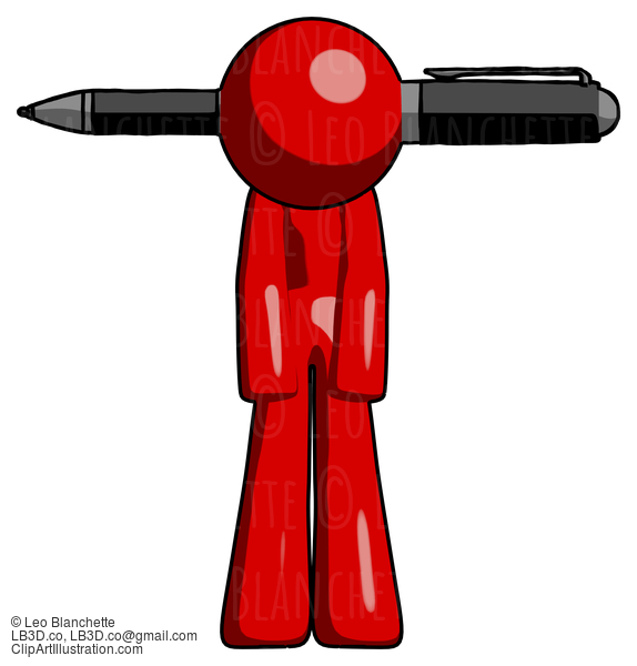 Red Design Mascot Man Head Impaled With Pen #10414