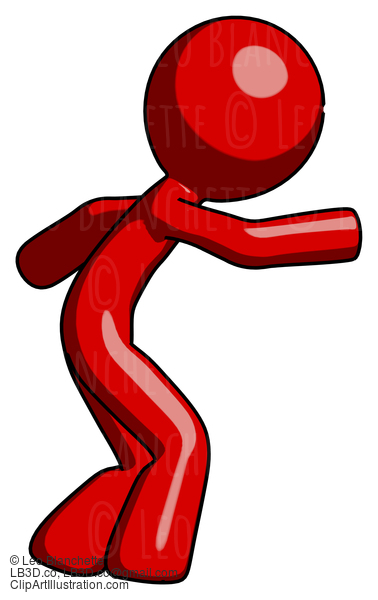 Red Design Mascot Man Sneaking While Reaching For Something #10417